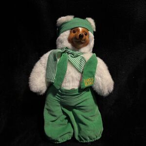 Raikes Santas Elf Bear Green Clothes Carved Wooden Face Plush Stuffed 12" 1989